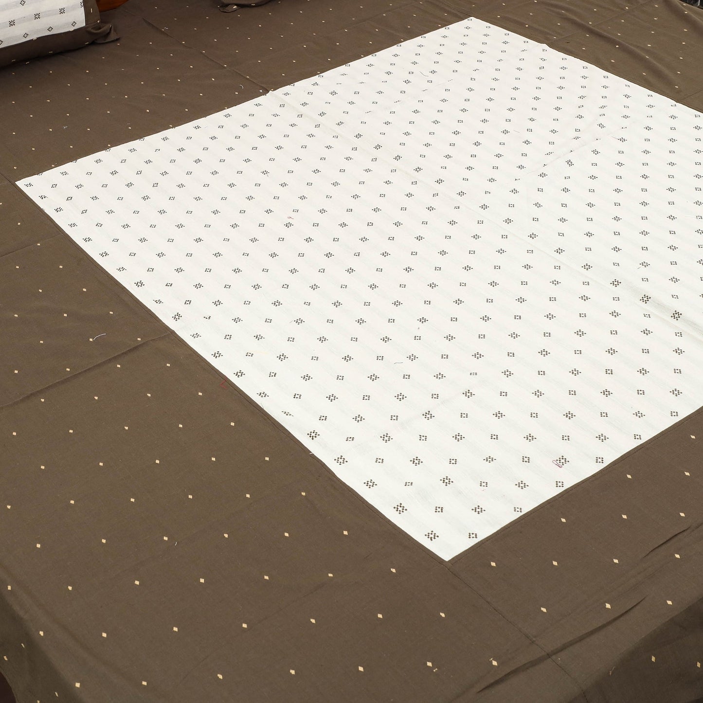 Buy Brown Patchwork Cotton Double Jacquard Bed Sheet Set