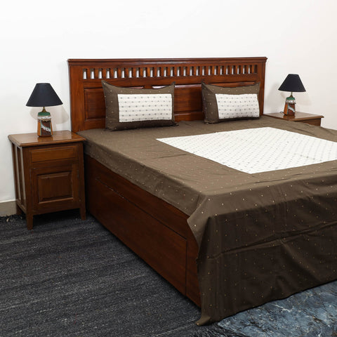 Buy Brown Patchwork Cotton Double Jacquard Bed Sheet Set