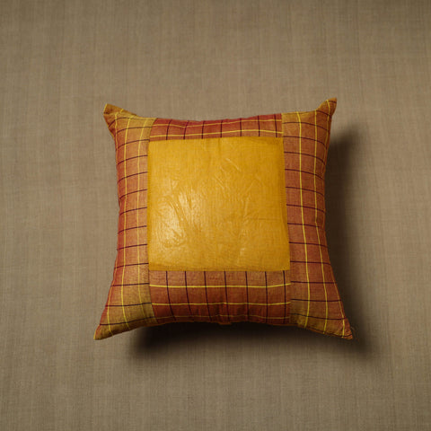 Brown - patchwork cotton kanchipuram cushion cover (16 x 16