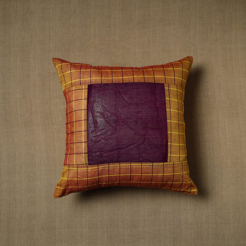 Brown - patchwork cotton kanchipuram cushion cover (16 x 16