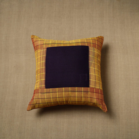 Brown - patchwork cotton kanchipuram cushion cover (16 x 16