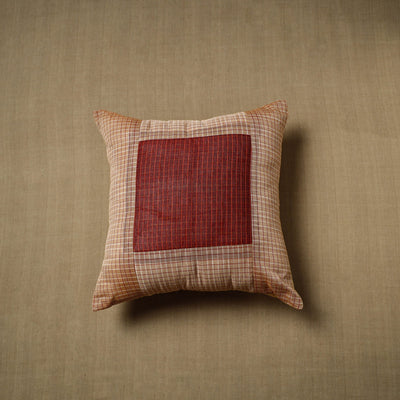 Brown - patchwork cotton kanchipuram cushion cover (16 x 16