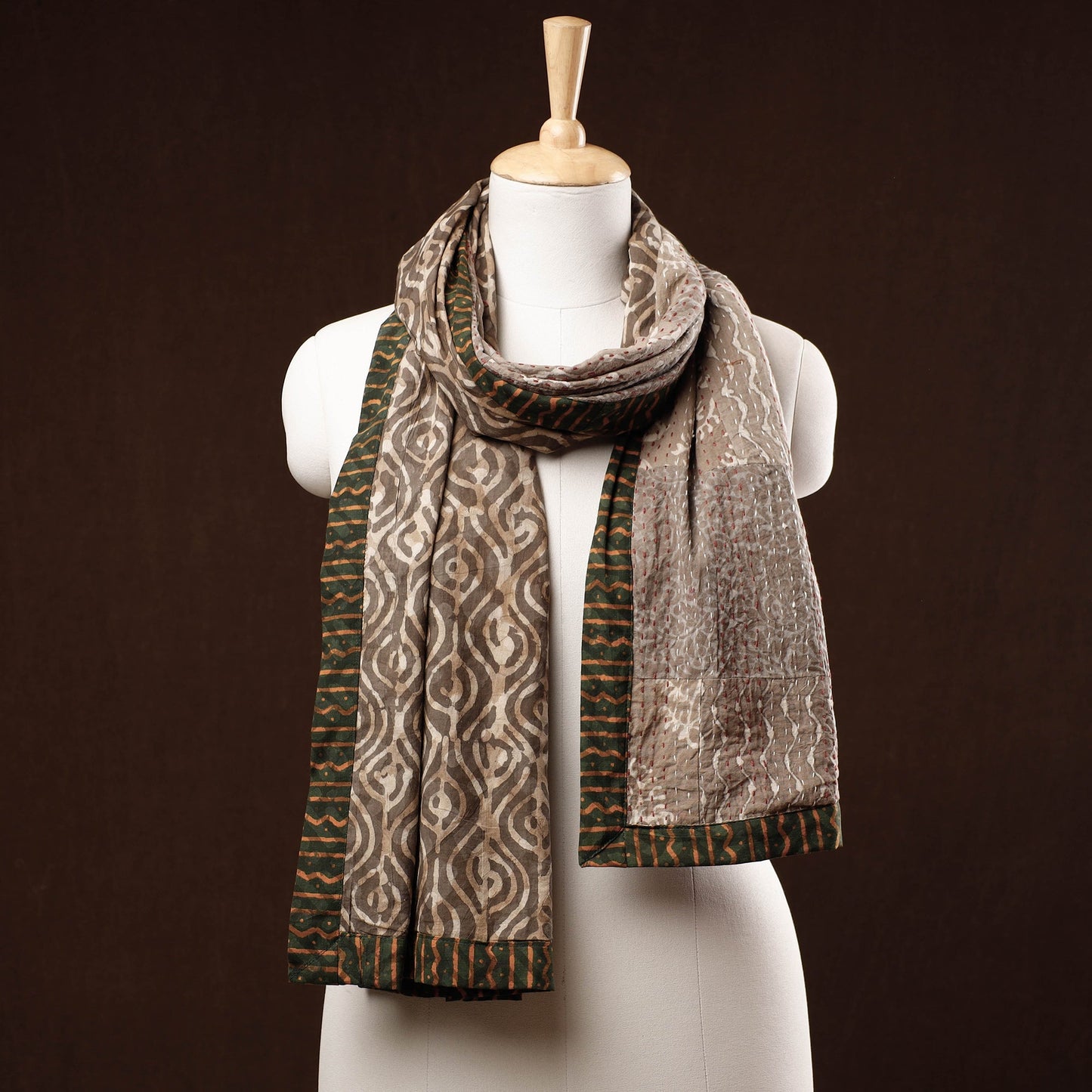  Patchwork Reversible Block Printed Tagai Cotton Stole 