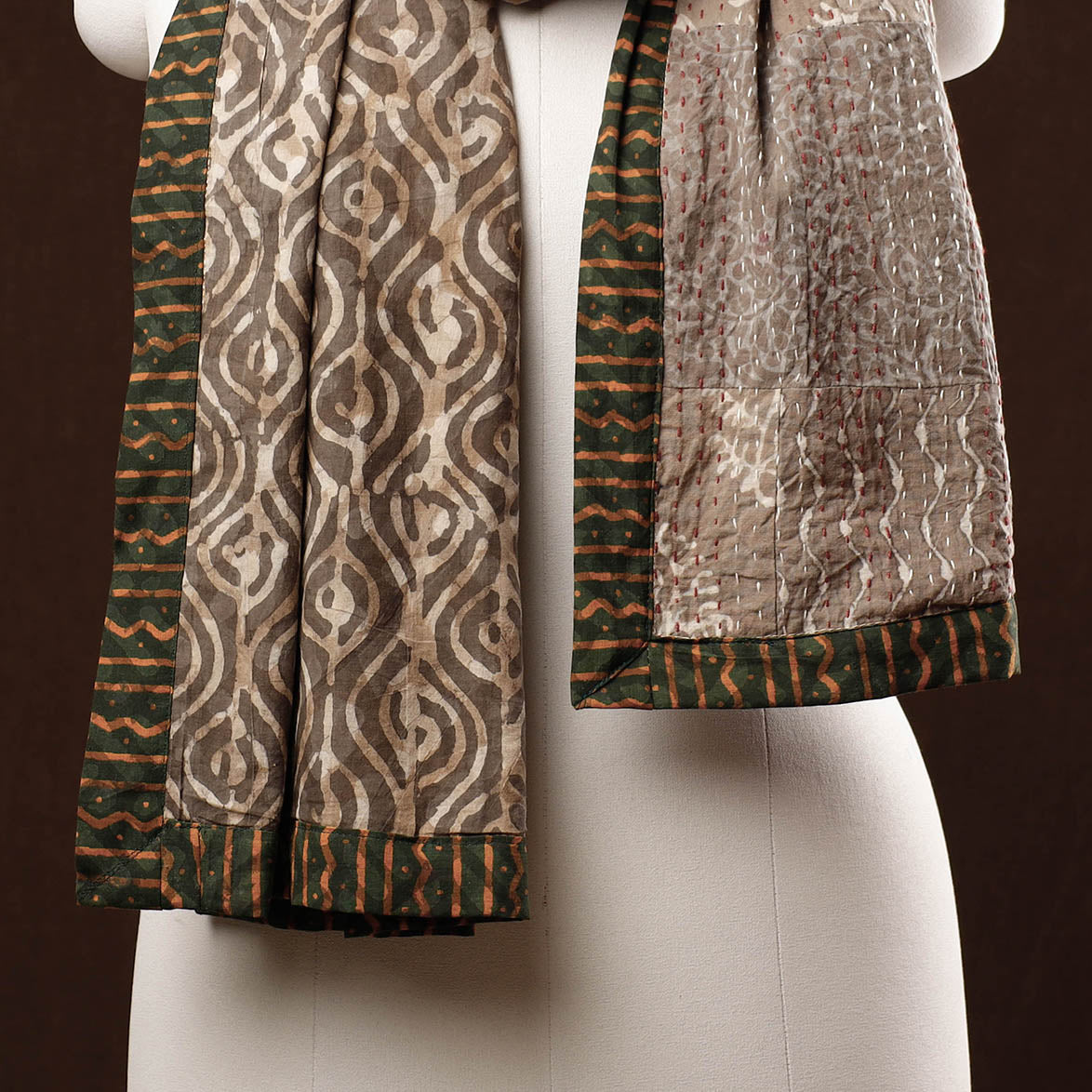  Patchwork Reversible Block Printed Tagai Cotton Stole 