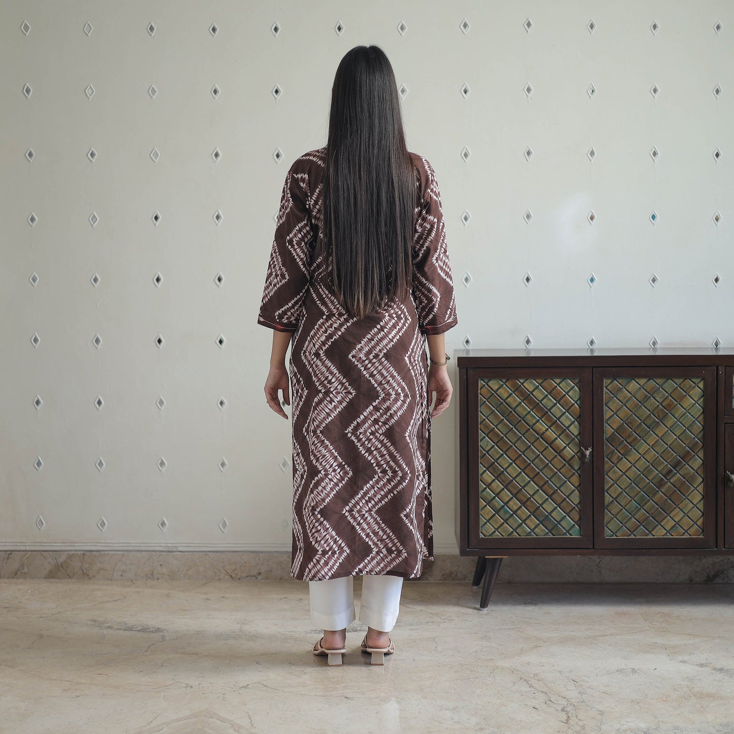 Brown Patchwork Tie & Dye Cotton Straight Shibori Kurta for Women