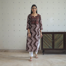 Brown Patchwork Tie & Dye Cotton Straight Shibori Kurta for Women