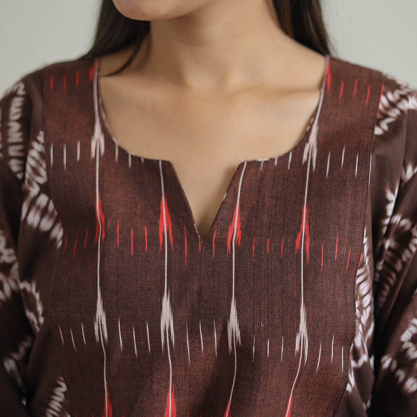 Brown Patchwork Tie & Dye Cotton Straight Shibori Kurta for Women