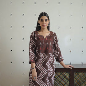 Brown Patchwork Tie & Dye Cotton Straight Shibori Kurta for Women
