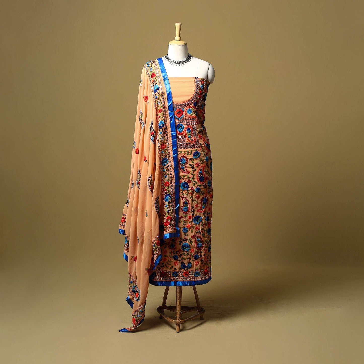 Brown - ranihati chapa work hand embroidery georgette 3pc