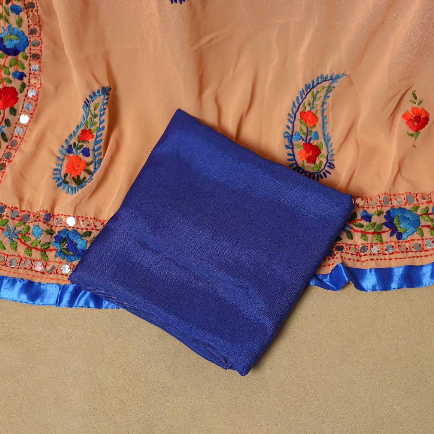 Brown - ranihati chapa work hand embroidery georgette 3pc