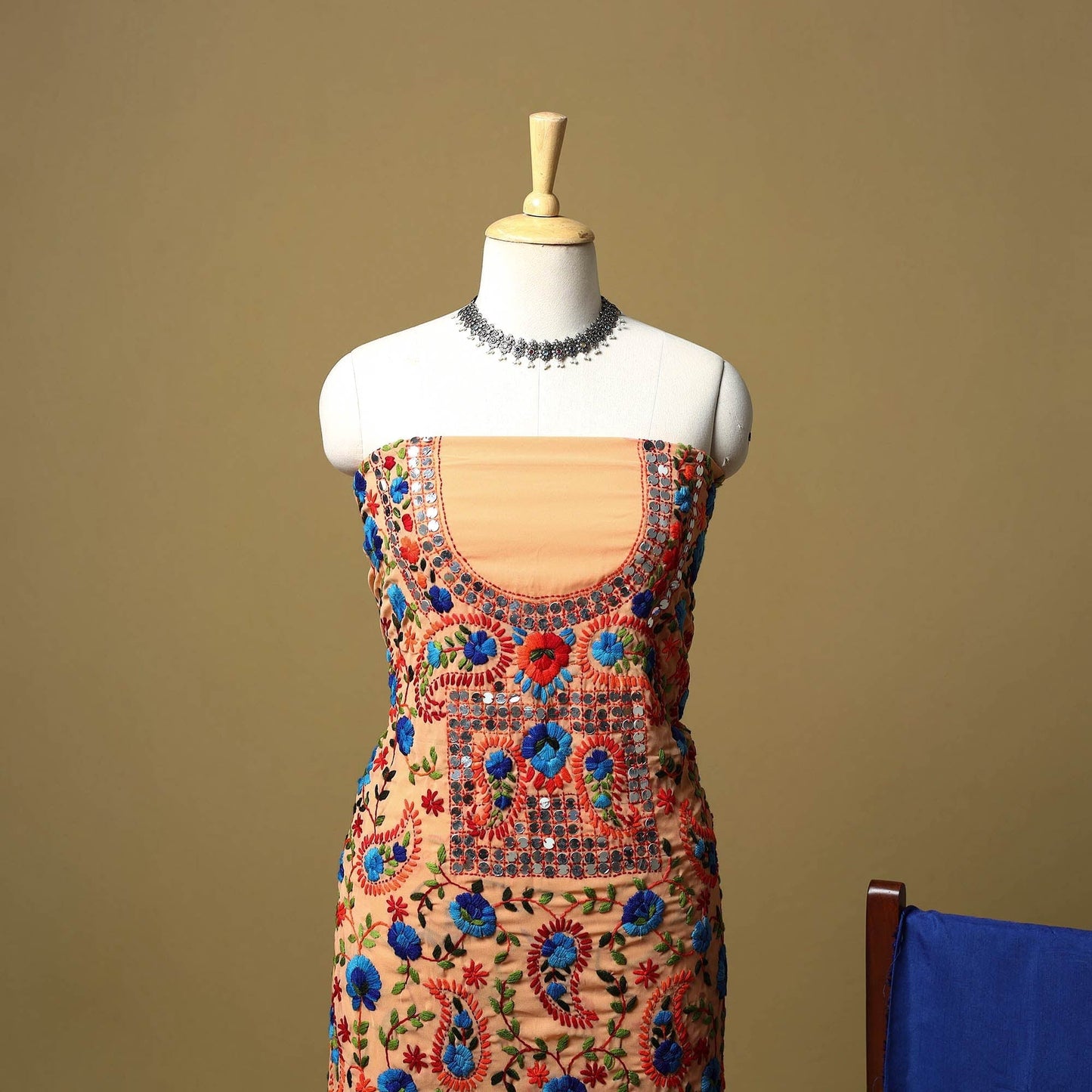 Brown - ranihati chapa work hand embroidery georgette 3pc