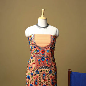 Brown - ranihati chapa work hand embroidery georgette 3pc