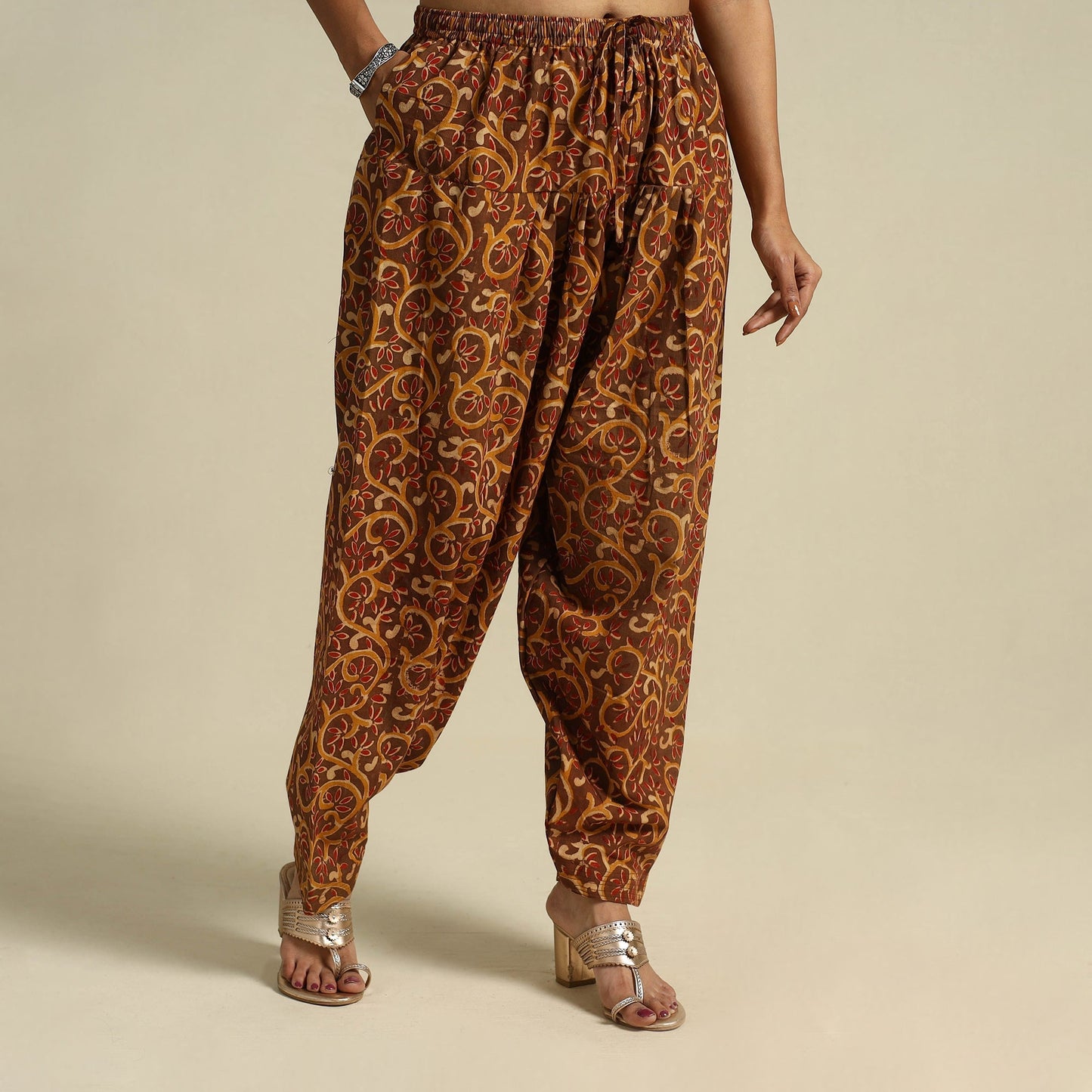 Buy Brown Pedana Block Print Cotton Kalamkari Salwar