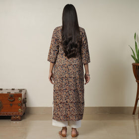 Brown Pedana Block Print Cotton Straight Kalamkari Kurta