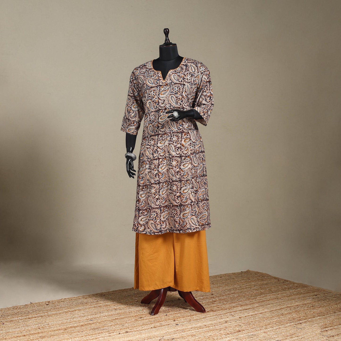 Brown - pedana natural dyed cotton a-line hand embroidery