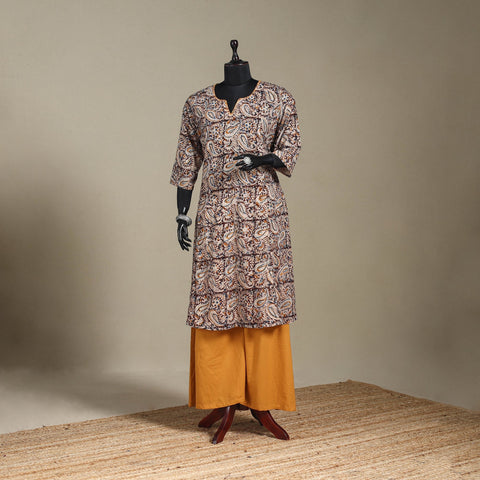 Brown - pedana natural dyed cotton a-line hand embroidery