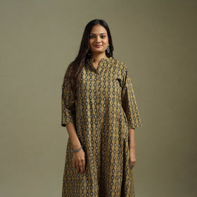 Brown - pedana natural dyed cotton a-line kalamkari kurta
