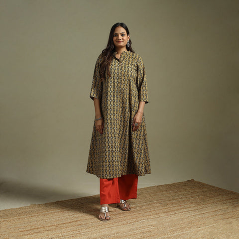 Brown - pedana natural dyed cotton a-line kalamkari kurta