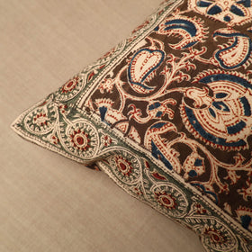 Brown Pedana Block Print Cotton Kalamkari Cushion Cover