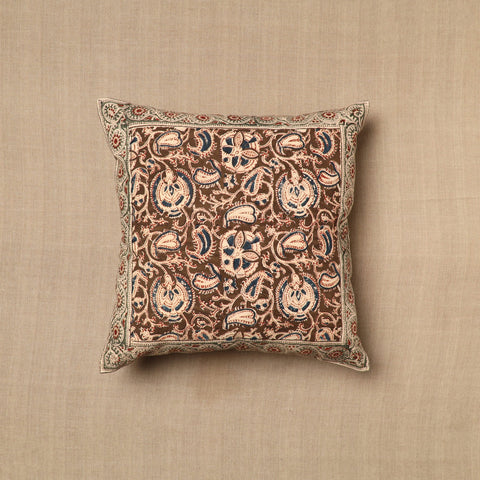 Brown Pedana Block Print Cotton Kalamkari Cushion Cover