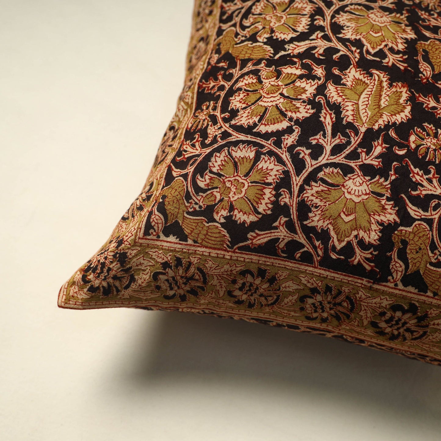 Brown Pedana Block Print Cotton Kalamkari Cushion Cover