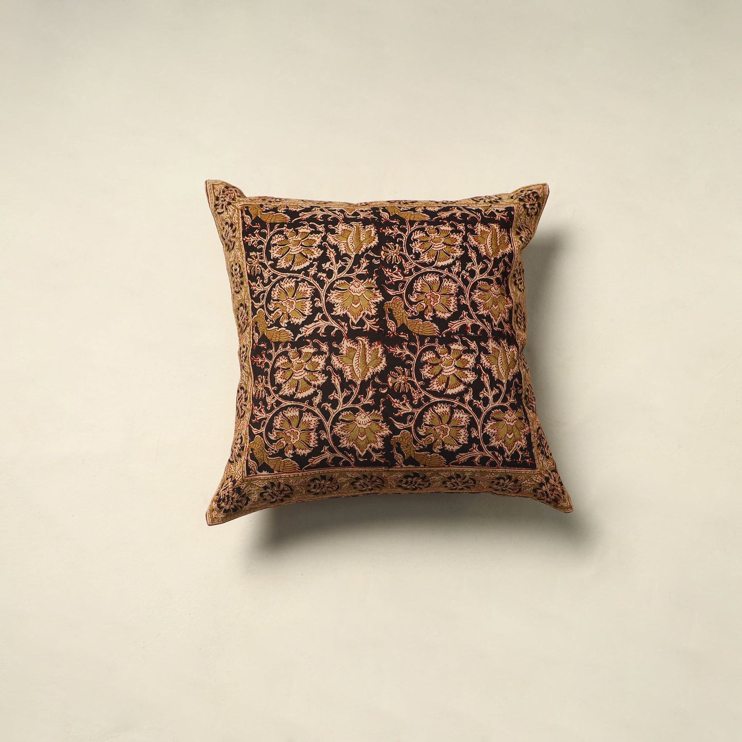 Brown Pedana Block Print Cotton Kalamkari Cushion Cover