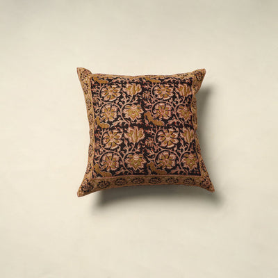 Brown Pedana Block Print Cotton Kalamkari Cushion Cover