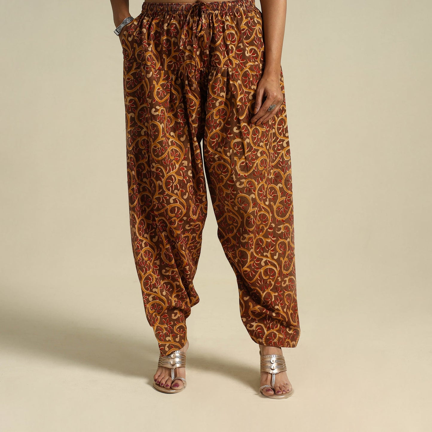 Buy Brown Pedana Block Print Cotton Kalamkari Salwar