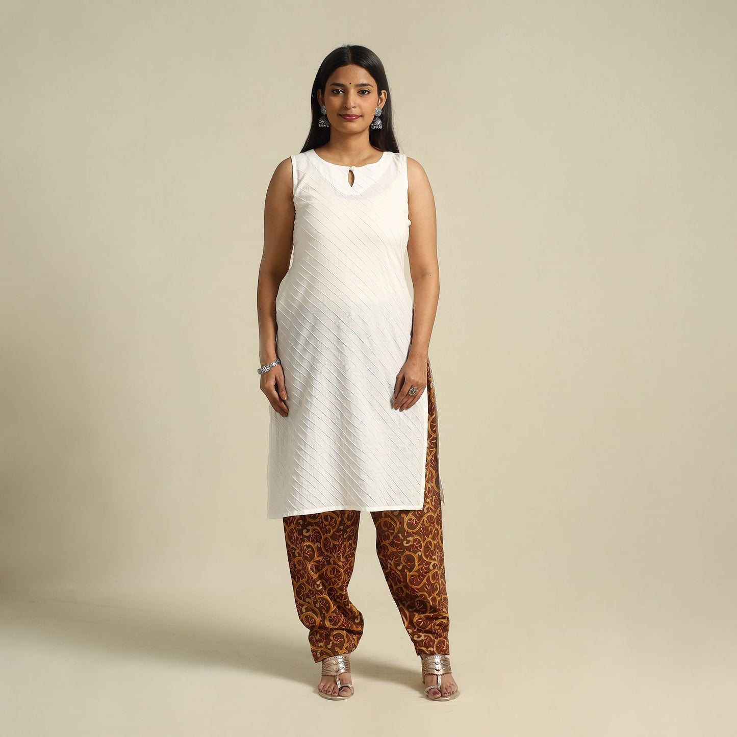 Buy Brown Pedana Block Print Cotton Kalamkari Salwar