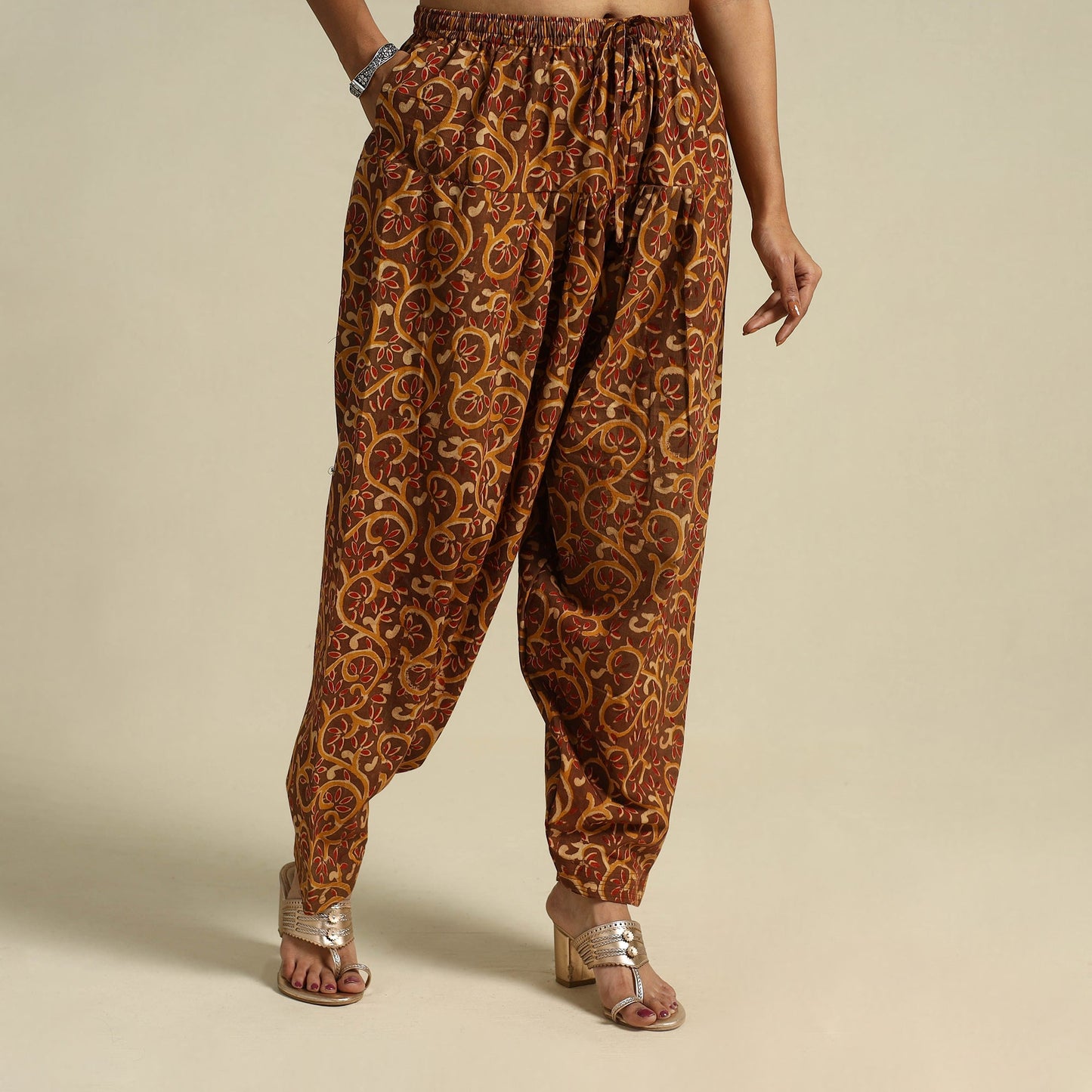 Buy Brown Pedana Block Print Cotton Kalamkari Salwar