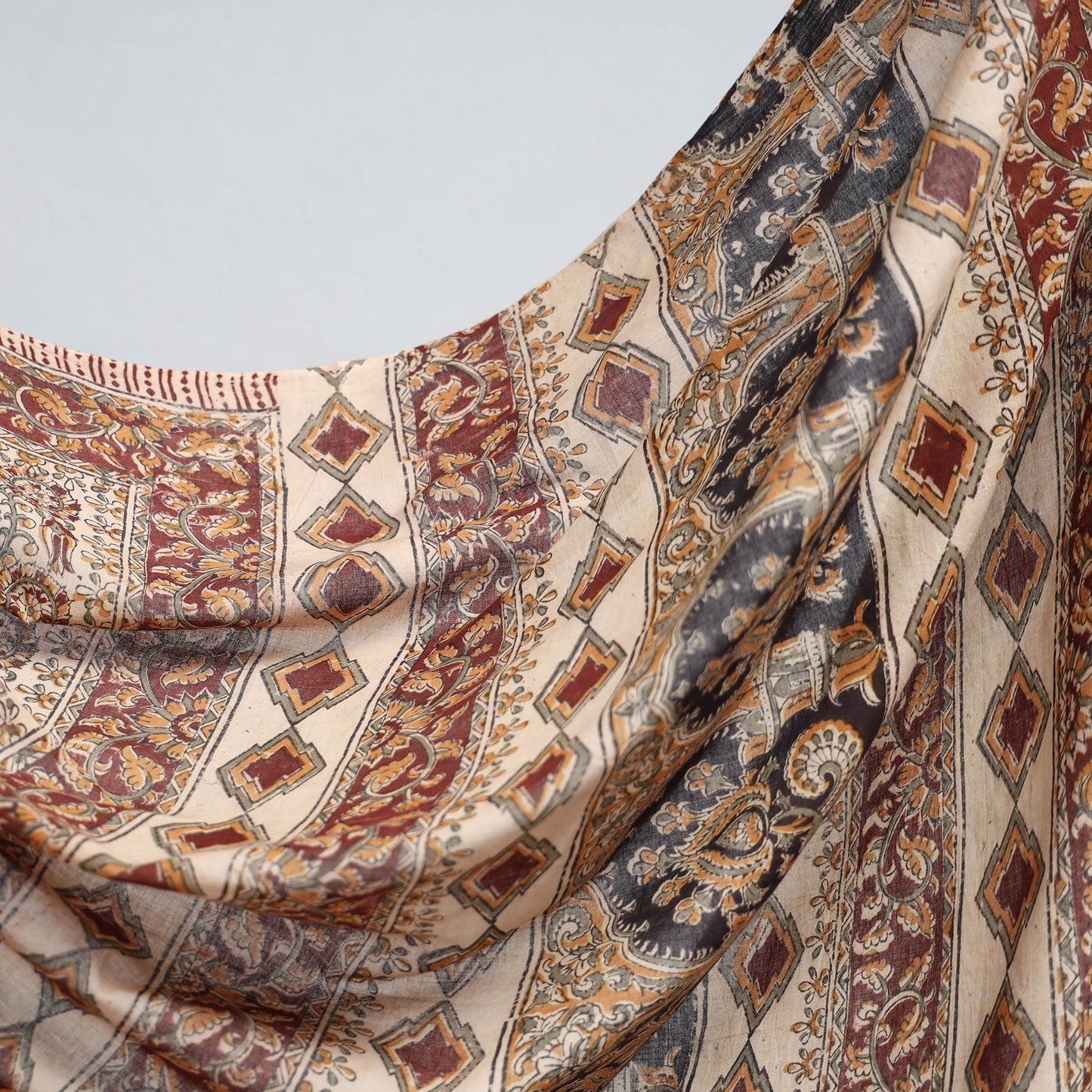 Brown Pedana Block Print Cotton Kalamkari Saree