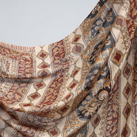 Brown Pedana Block Print Cotton Kalamkari Saree