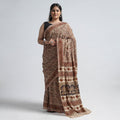 Brown Pedana Block Print Cotton Kalamkari Saree