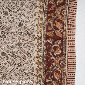 Brown Pedana Block Print Cotton Kalamkari Saree
