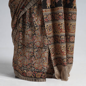 Brown Pedana Block Print Cotton Kalamkari Saree