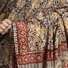 Brown Pedana Block Print Cotton Kalamkari Saree