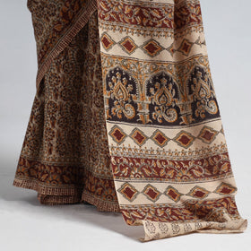 Brown Pedana Block Print Cotton Kalamkari Saree