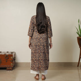 Brown Pedana Block Print Cotton Straight Kalamkari Kurta