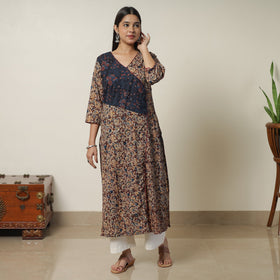 Brown Pedana Block Print Cotton Straight Kalamkari Kurta