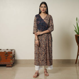 Brown Pedana Block Print Cotton Straight Kalamkari Kurta