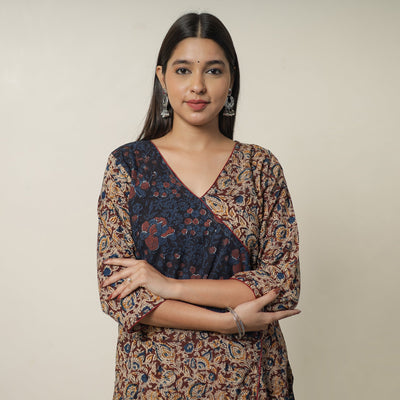 Brown Pedana Block Print Cotton Straight Kalamkari Kurta