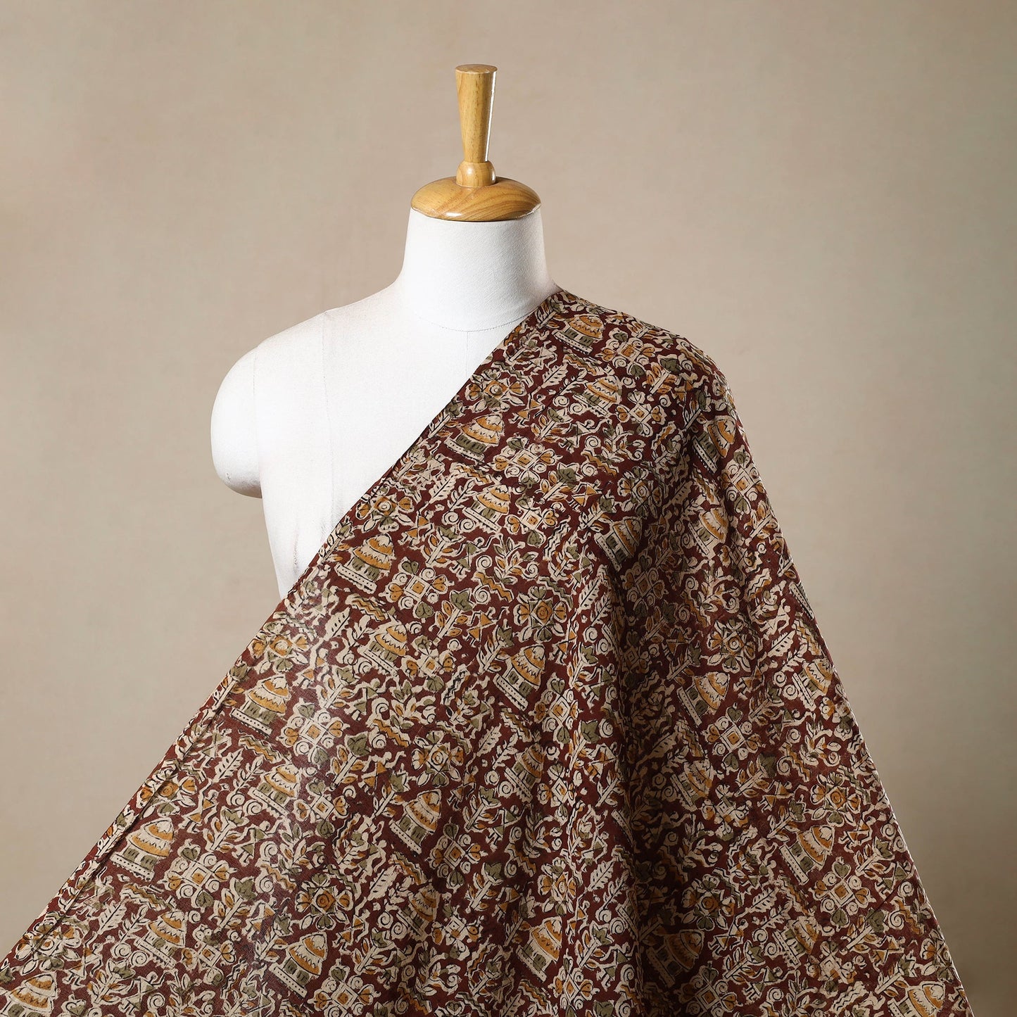 Brown Pedana Hand Block Print Mul Cotton Kalamkari Fabric