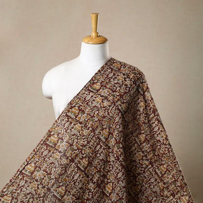 Brown Pedana Hand Block Print Mul Cotton Kalamkari Fabric