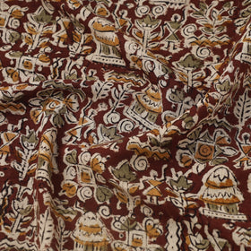 Brown Pedana Hand Block Print Mul Cotton Kalamkari Fabric