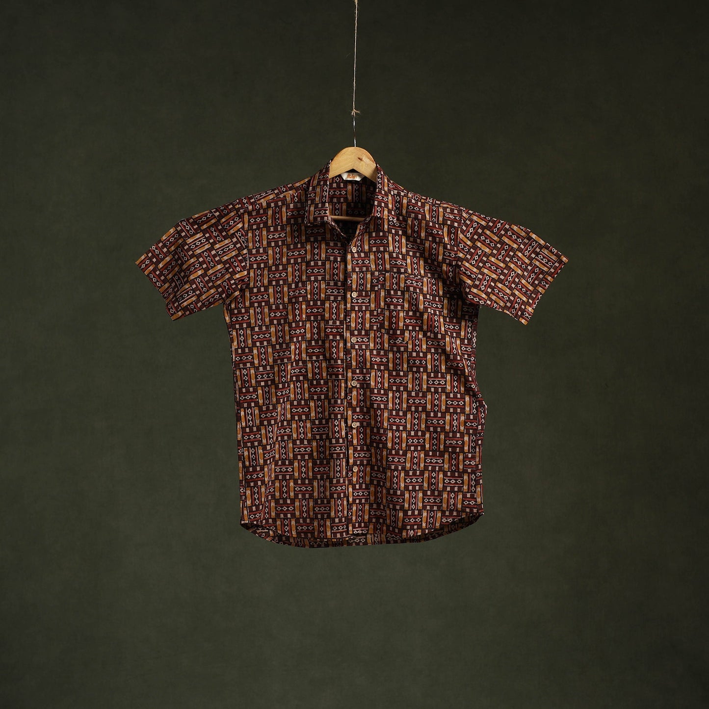 Pedana hand block print natural dyed cotton half sleeve men