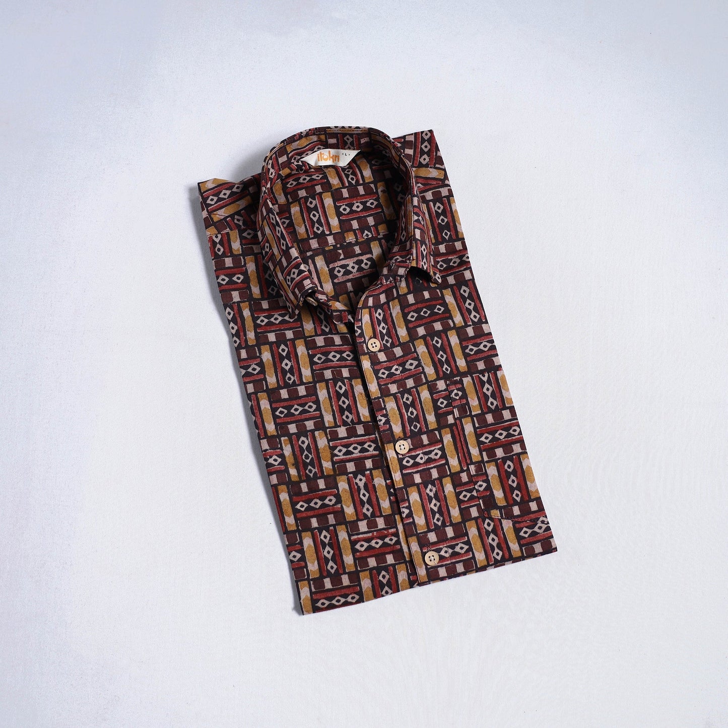 Pedana hand block print natural dyed cotton half sleeve men