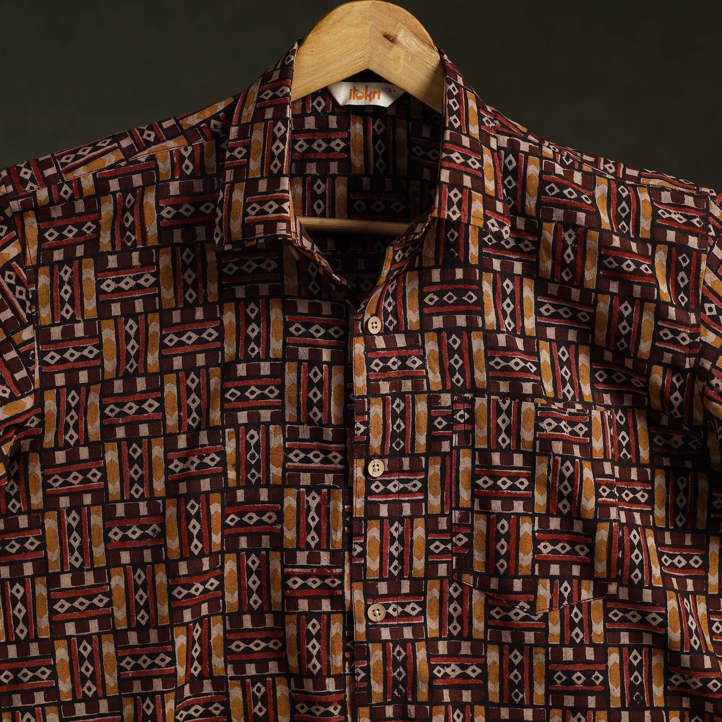 Pedana hand block print natural dyed cotton half sleeve men