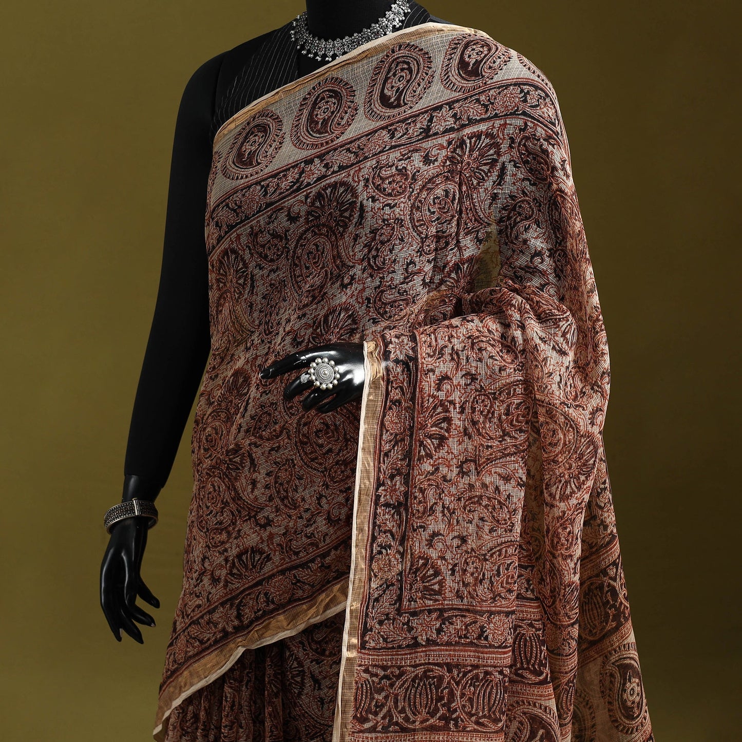 Pedana hand block print natural dyed kota doria cotton