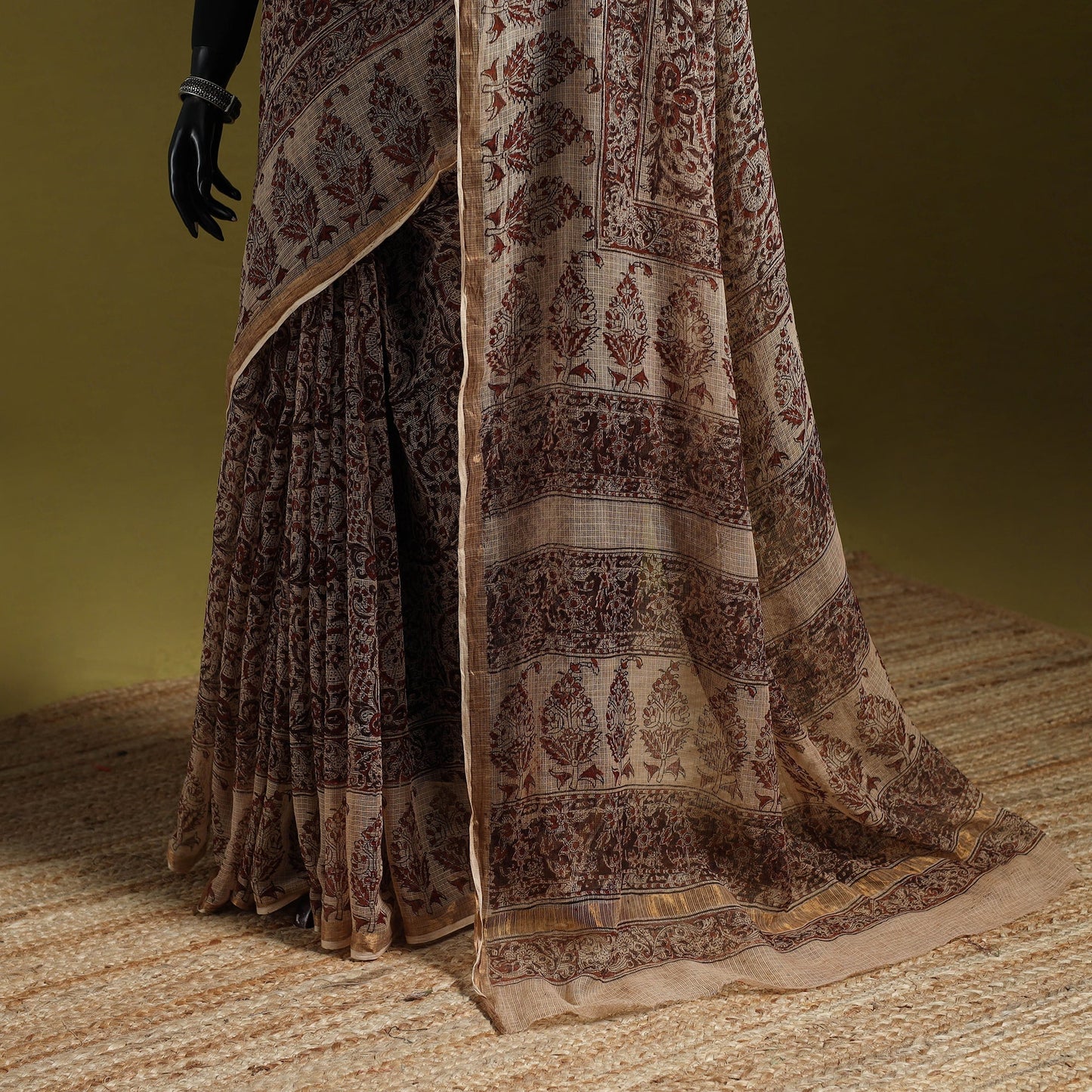 Pedana hand natural dyed kota doria cotton kalamkari saree
