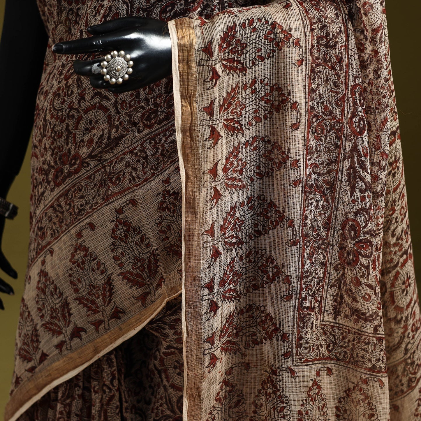 Pedana hand natural dyed kota doria cotton kalamkari saree